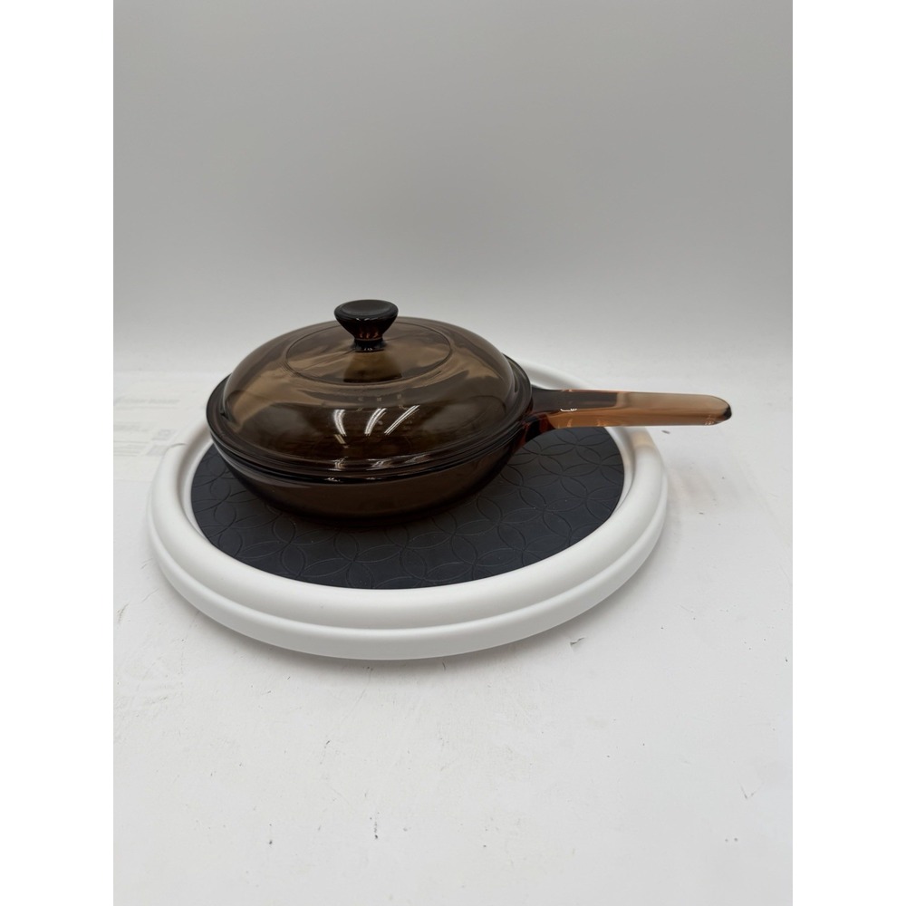 Vintage Corning Visions Amber Glass 1.5L Saucepan Pot With Lid Waffle Bottom